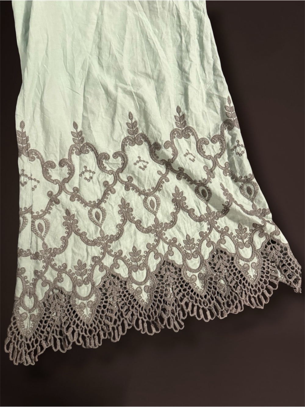 Light Mint Wide-Leg Lace Trim Palazzo Pants 100% Cotton - Picture 3 of 6